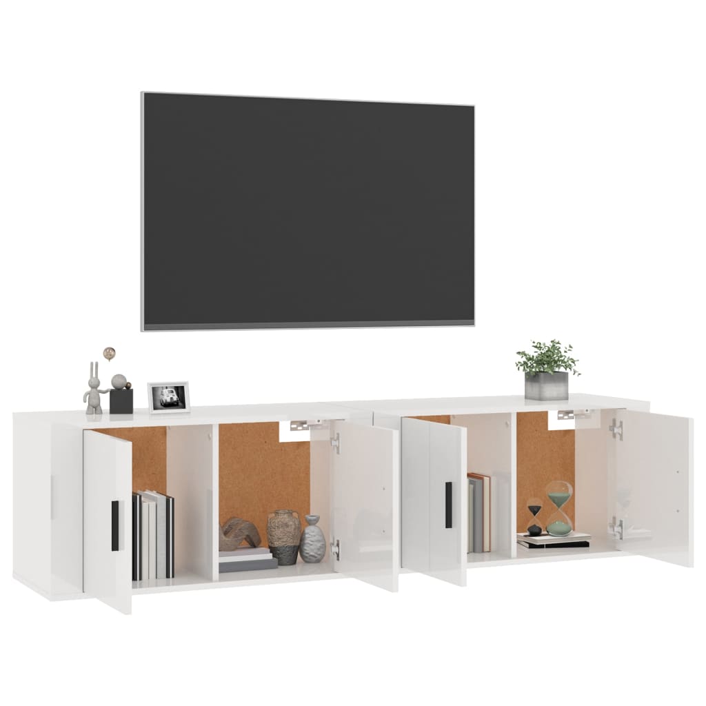 Meubles TV muraux, 2 pièces, blanc brillant, 80 x 34,5 x 40 cm