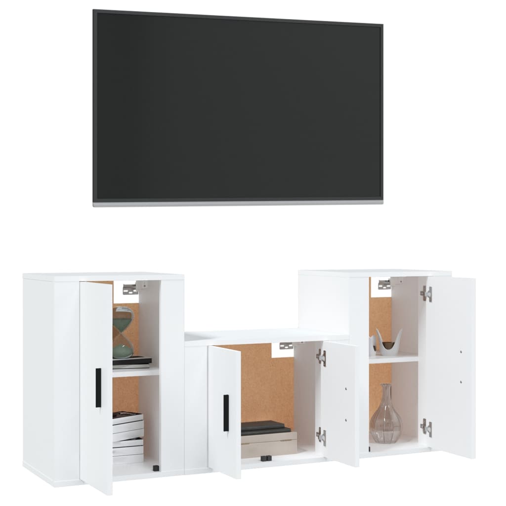 Ensemble de meubles TV 3 pièces en bois blanc