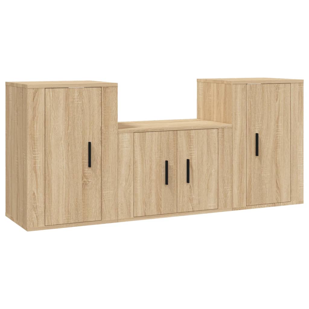 Ensemble de meubles TV 3 pièces en bois de chêne Sonoma
