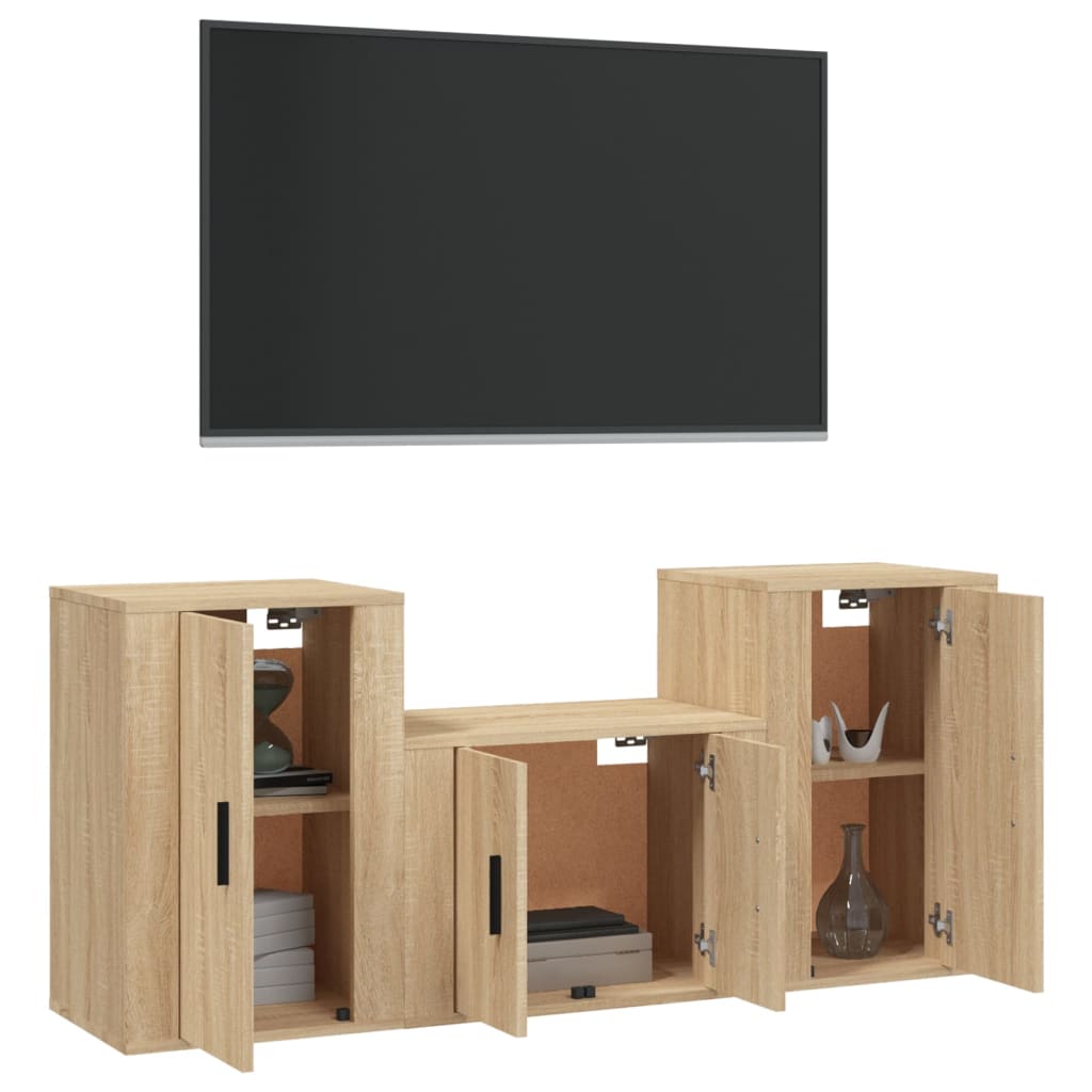 Ensemble de meubles TV 3 pièces en bois de chêne Sonoma