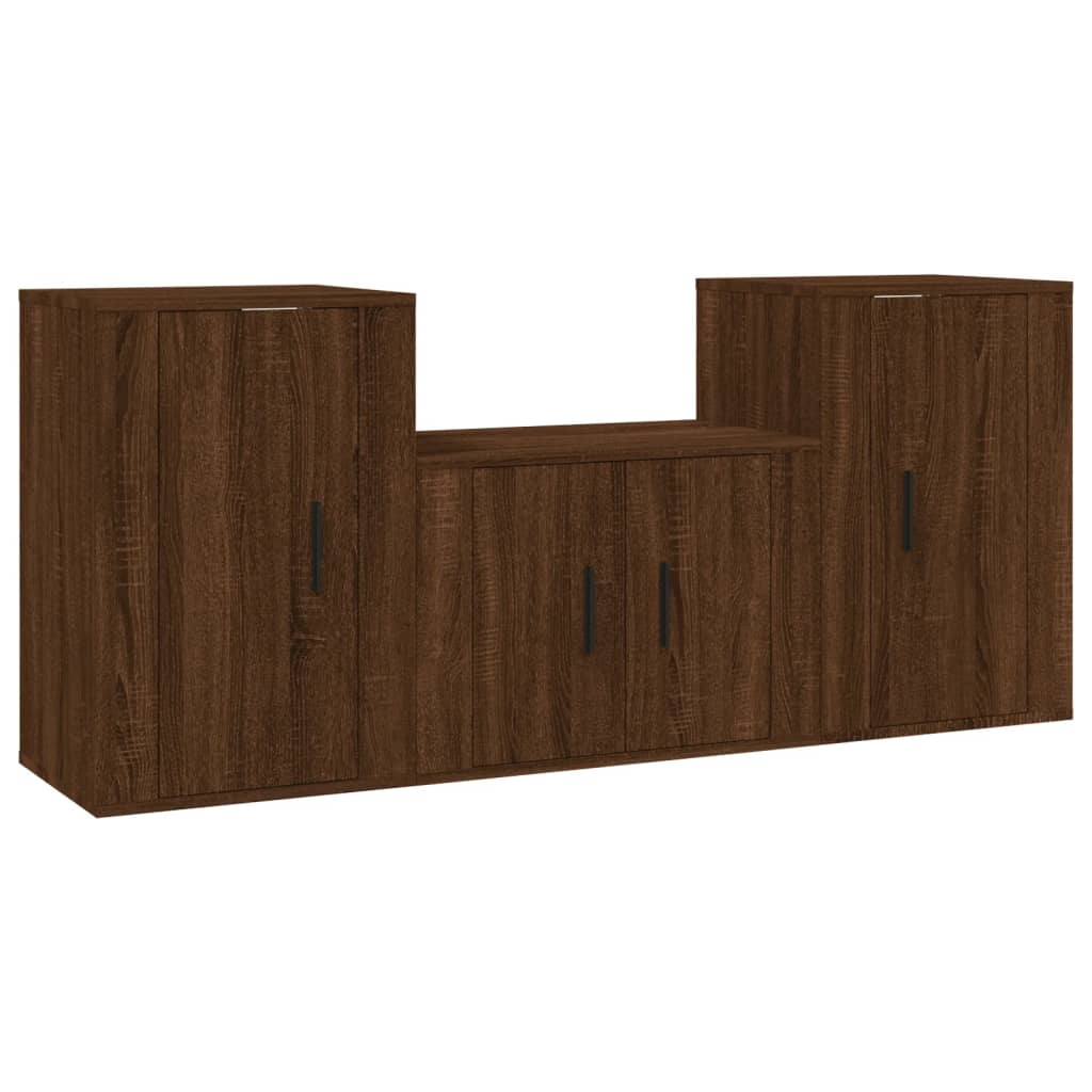 Ensemble de meubles TV 3 pièces en bois aspect chêne brun