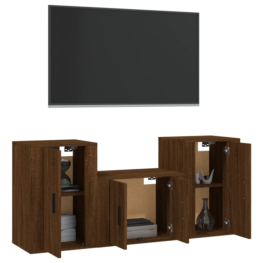 Ensemble de meubles TV 3 pièces en bois aspect chêne brun