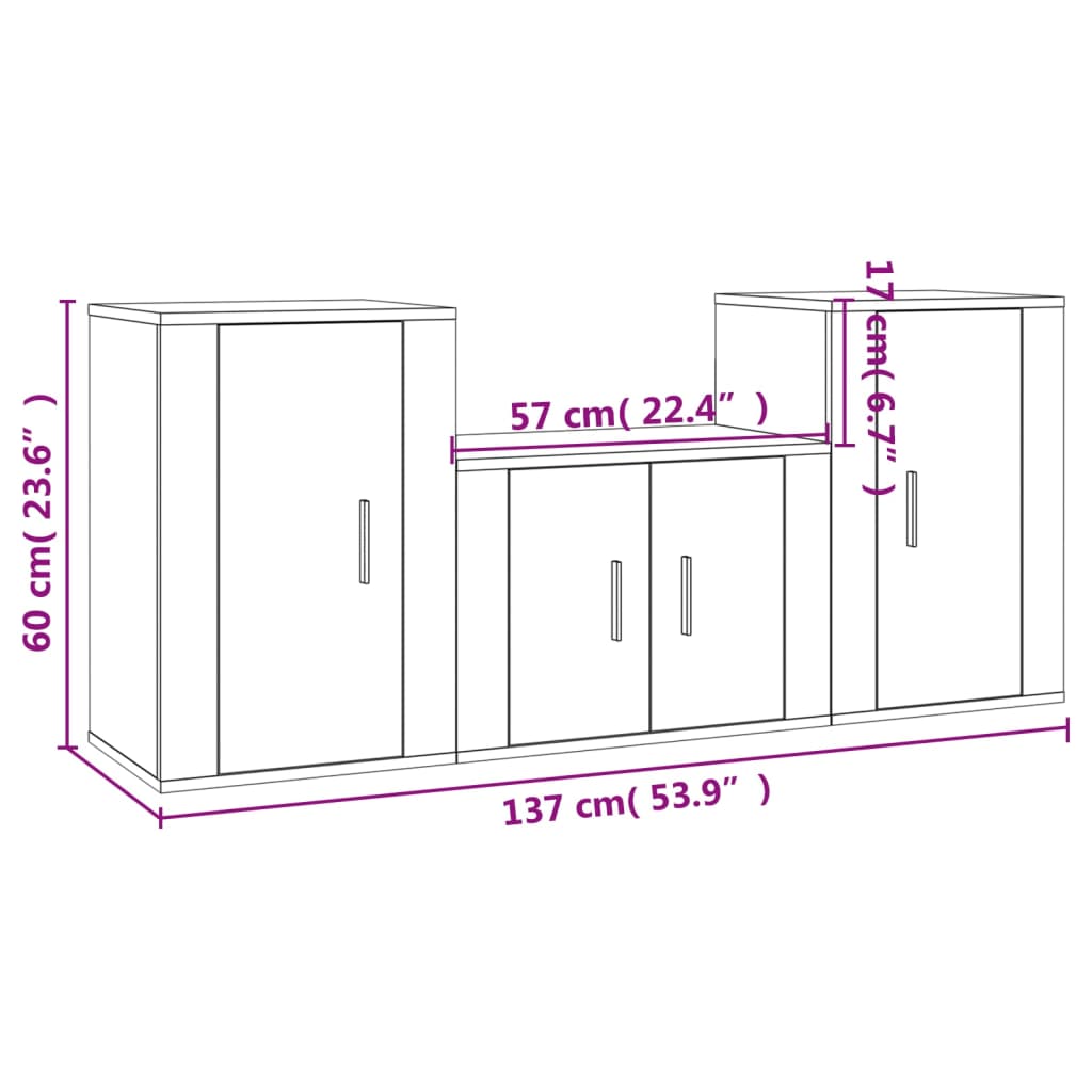 Ensemble de meubles TV 3 pièces en bois aspect chêne brun
