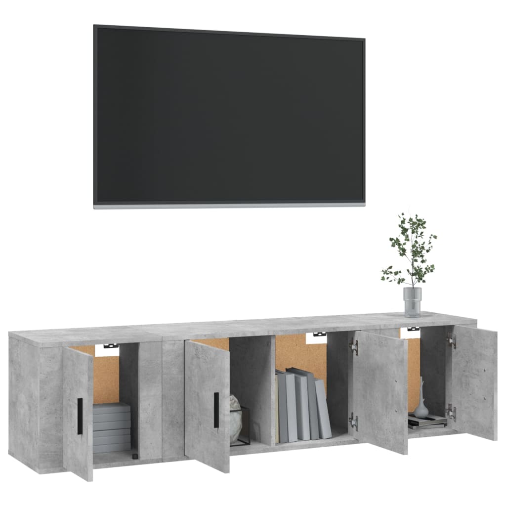 Ensemble de meubles TV 3 pièces en béton gris à base de bois