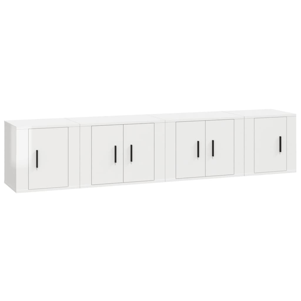 Ensemble de meubles TV 4 pièces, blanc brillant, matériau à base de bois