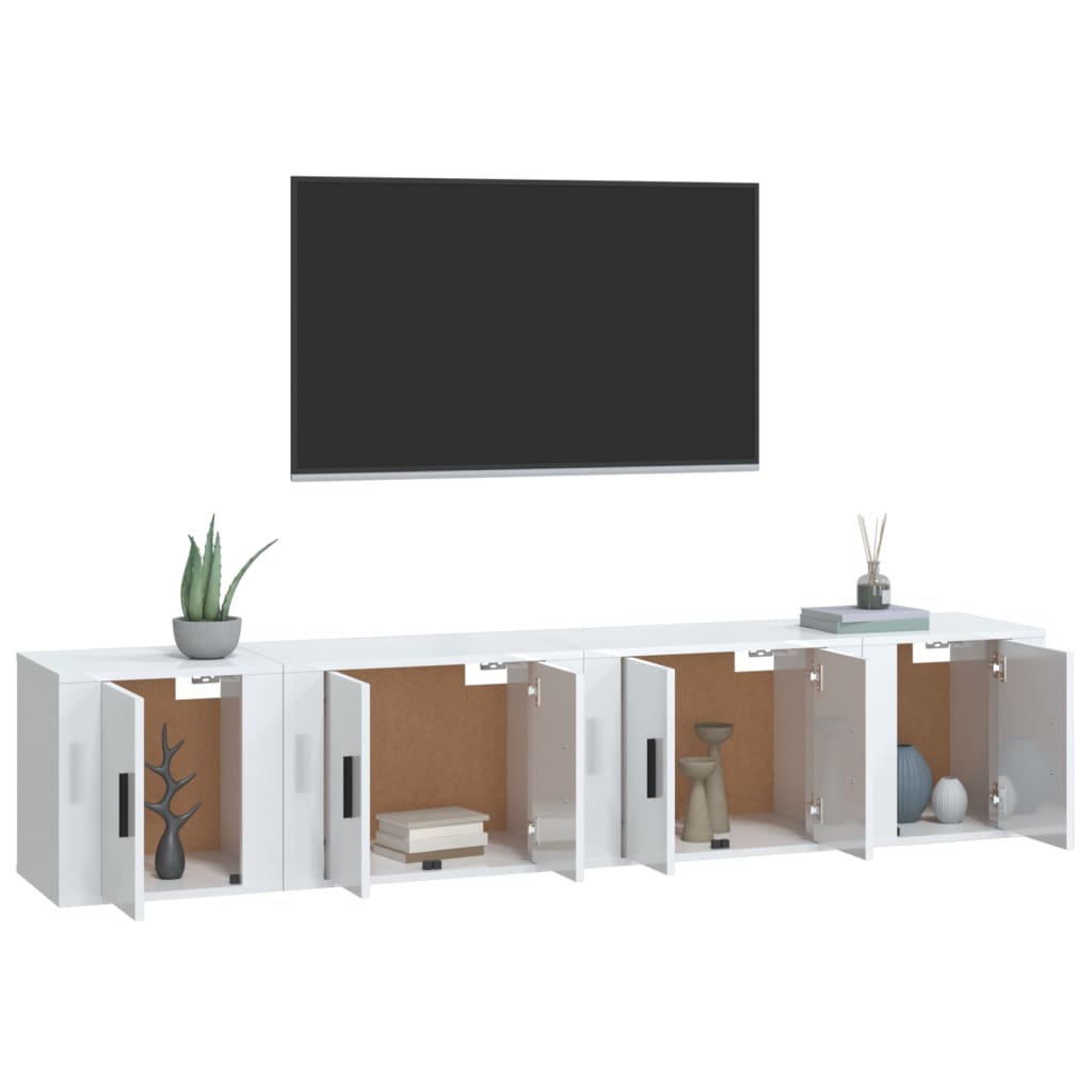Ensemble de meubles TV 4 pièces, blanc brillant, matériau à base de bois