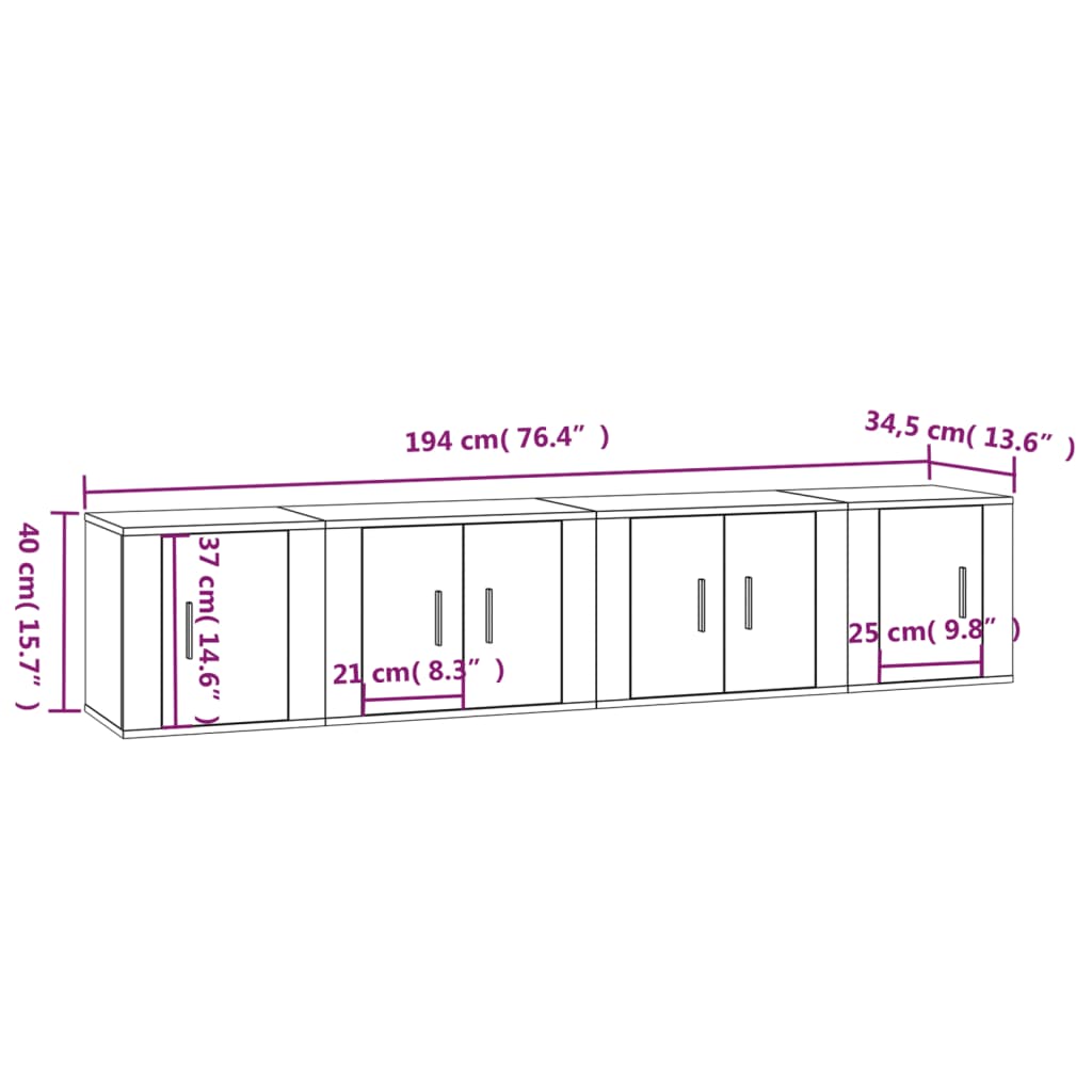 Ensemble de meubles TV 4 pièces, blanc brillant, matériau à base de bois