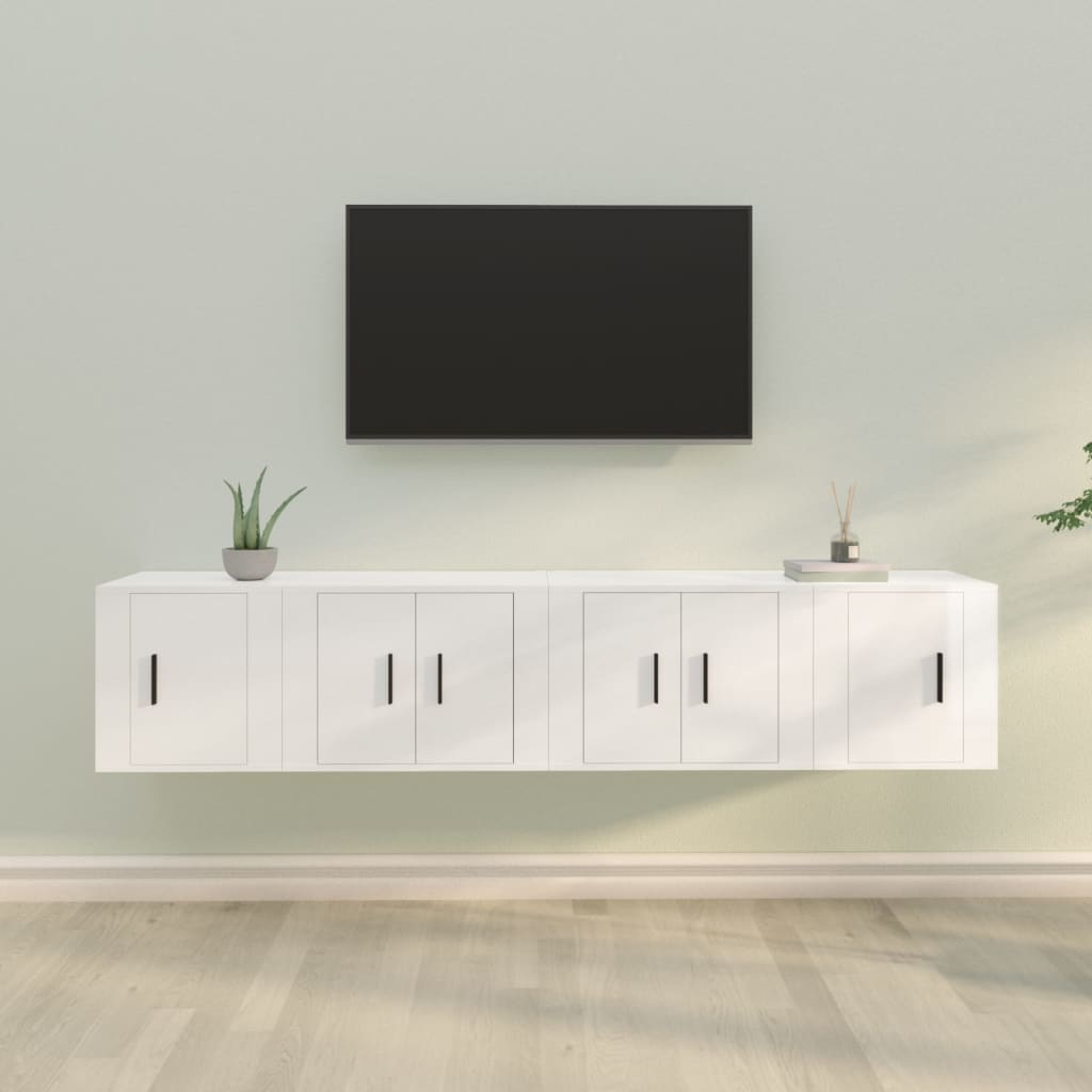Ensemble de meubles TV 4 pièces, blanc brillant, matériau à base de bois