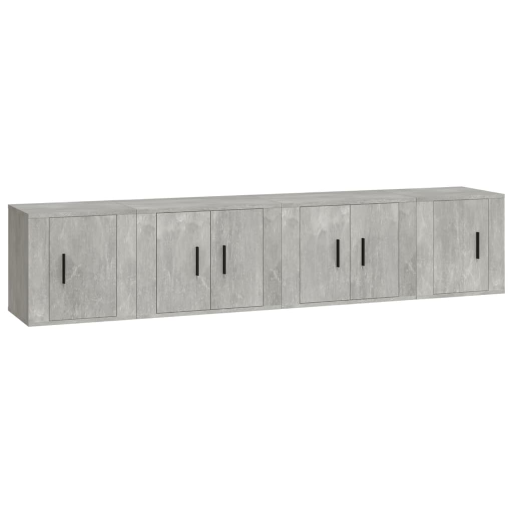 Ensemble de meubles TV 4 pièces en béton gris à base de bois