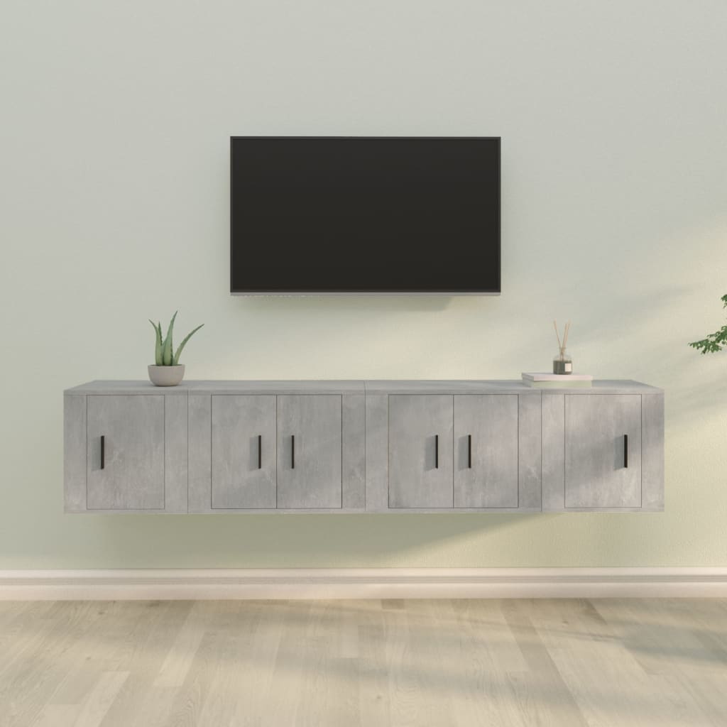 Ensemble de meubles TV 4 pièces en béton gris à base de bois