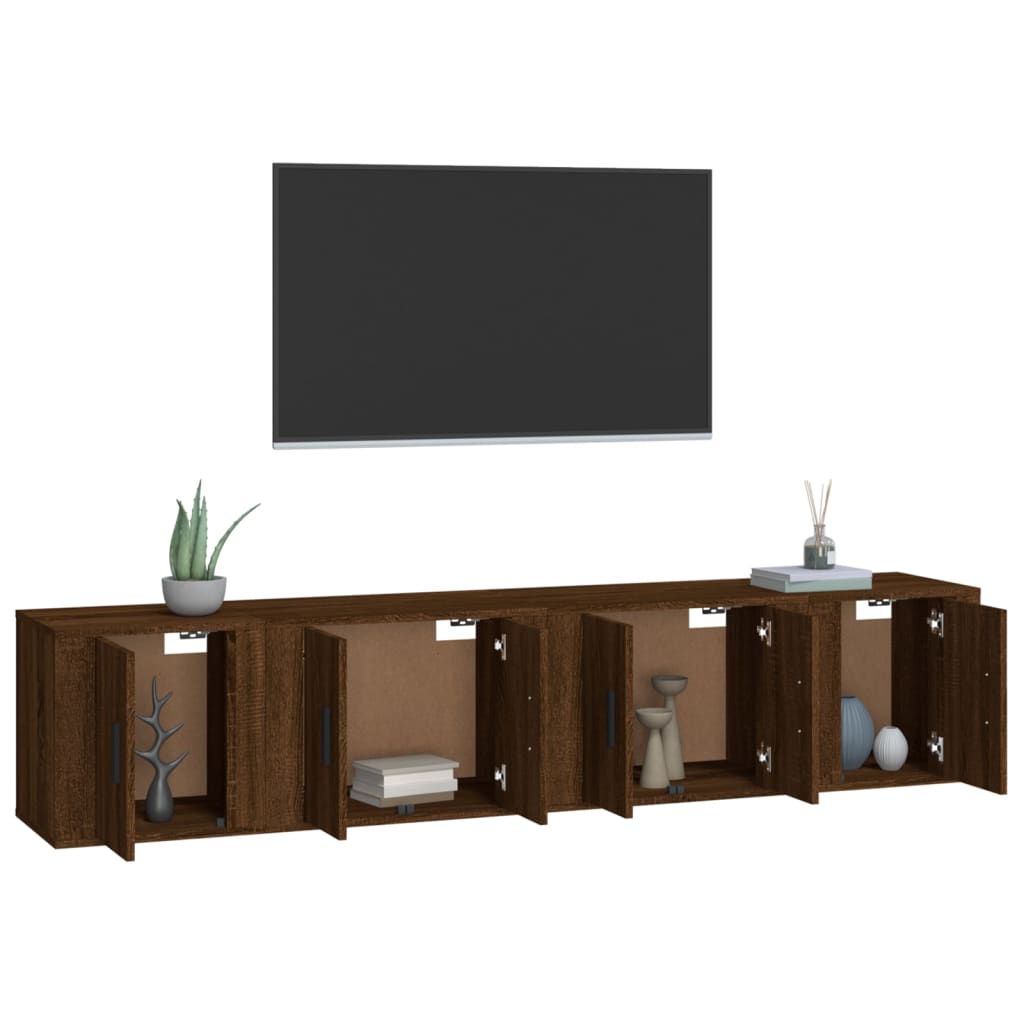 Ensemble de meubles TV 4 pièces en bois aspect chêne brun