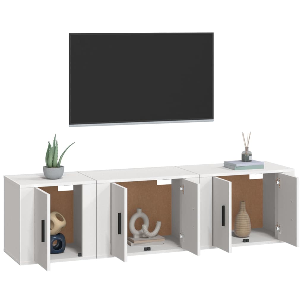 Ensemble de meubles TV 3 pièces en bois blanc