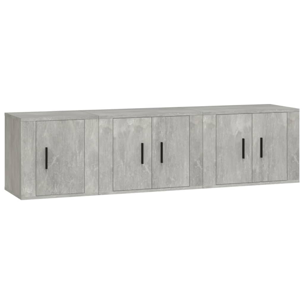 Ensemble de meubles TV 3 pièces en béton gris à base de bois