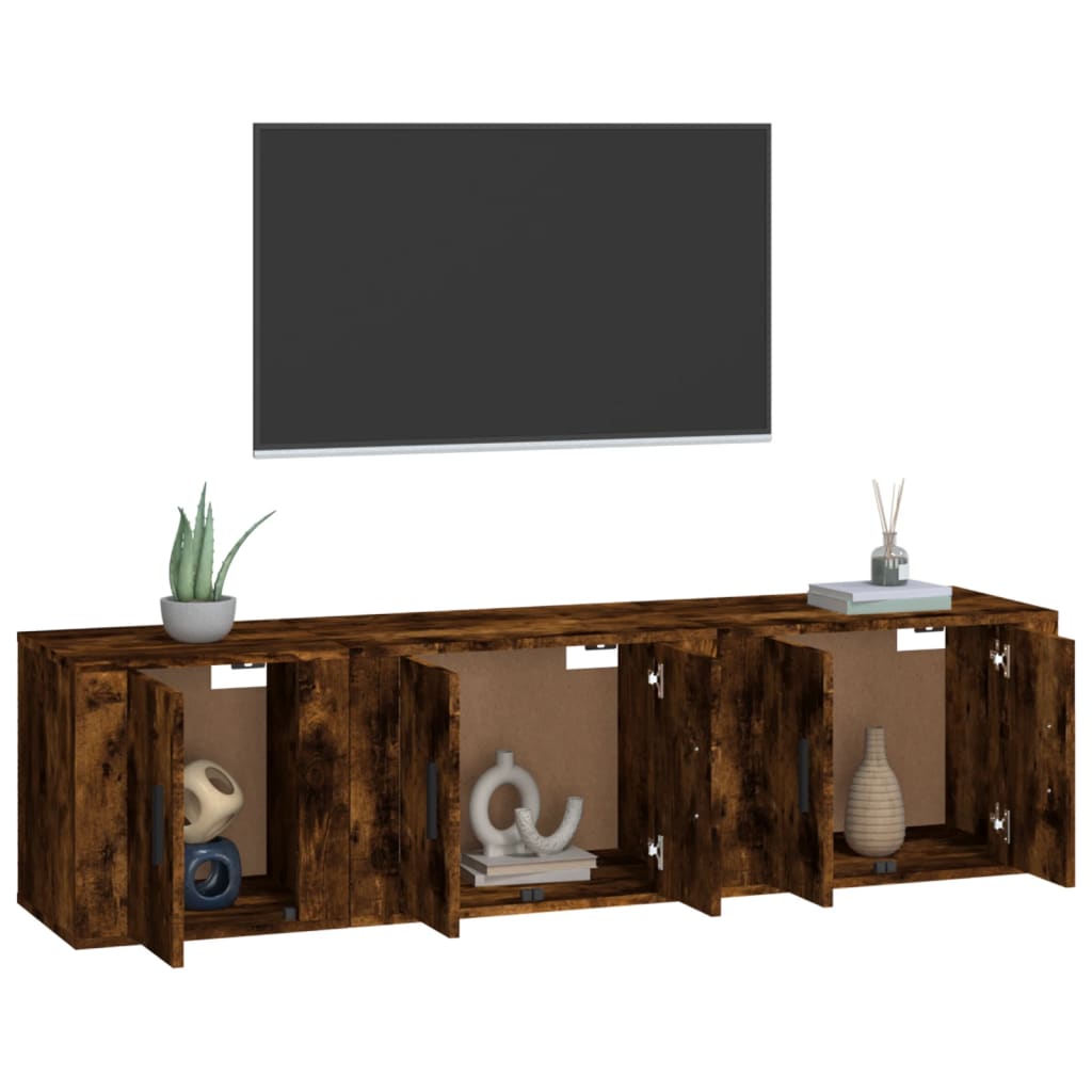 3-tlg. TV-Schrank-Set Räuchereiche Holzwerkstoff