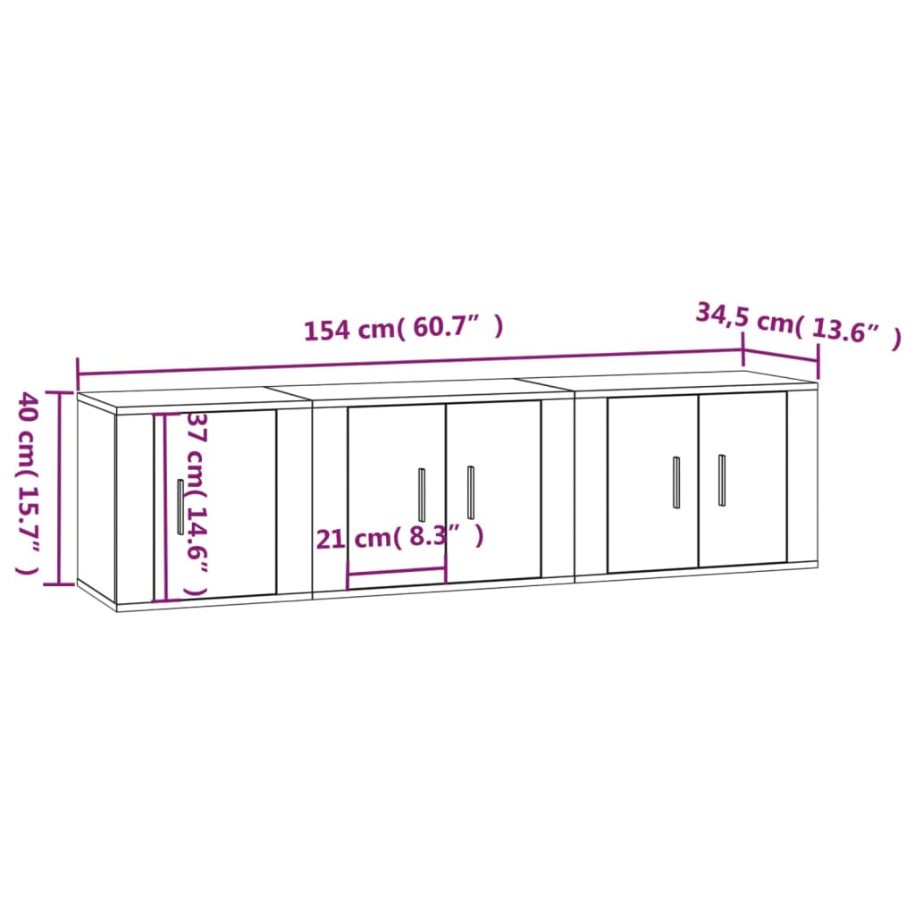 3-tlg. TV-Schrank-Set Räuchereiche Holzwerkstoff