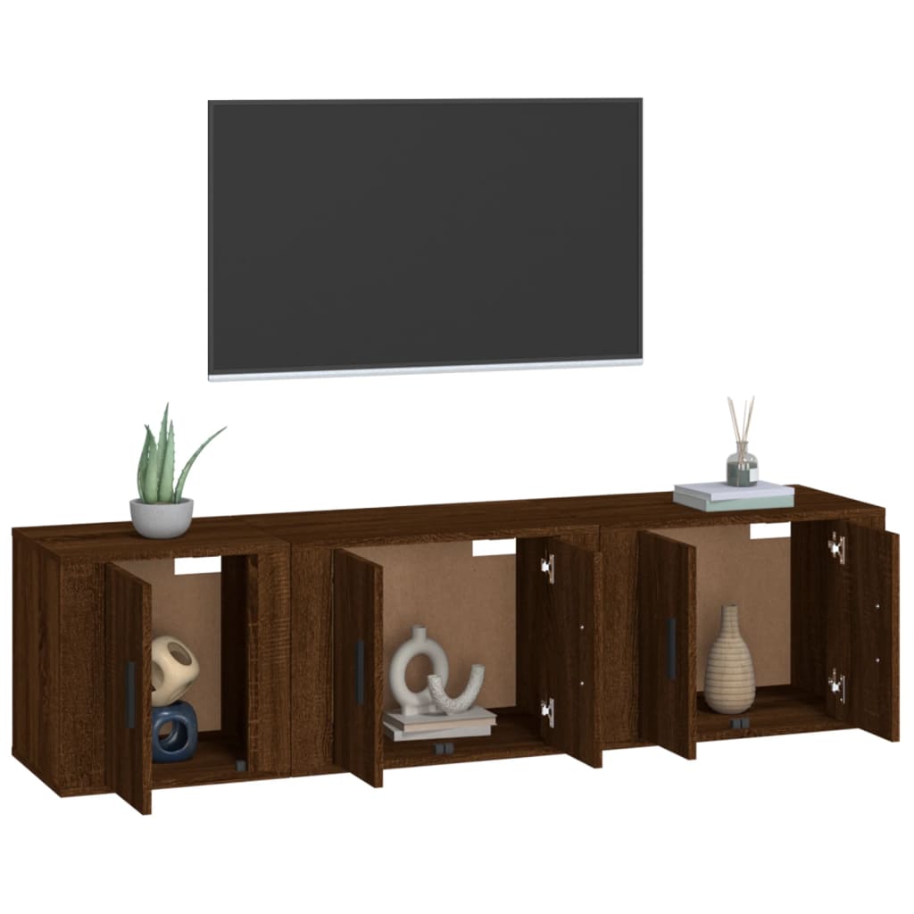 Ensemble de meubles TV 3 pièces en bois aspect chêne brun