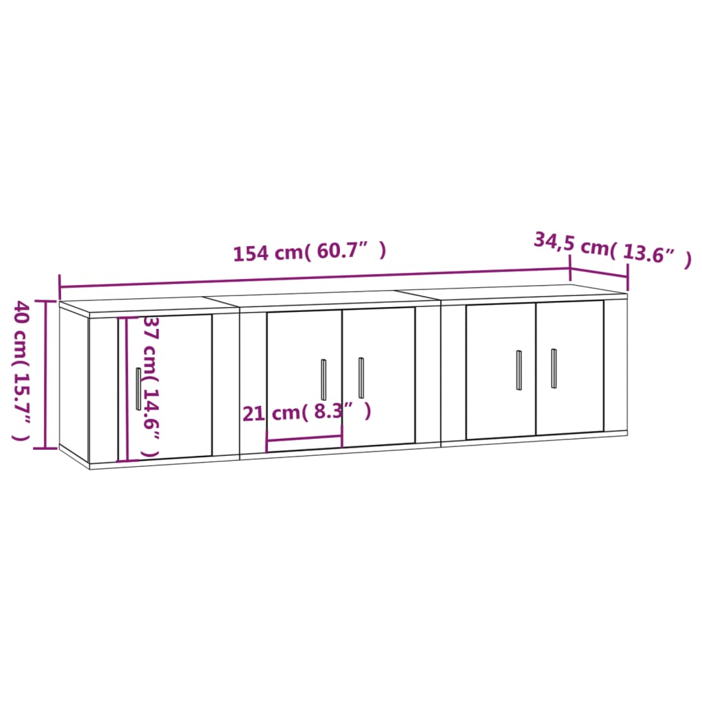 Ensemble de meubles TV 3 pièces en bois aspect chêne brun