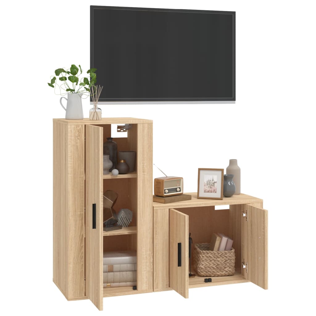 Ensemble de meubles TV 2 pièces en bois de chêne Sonoma