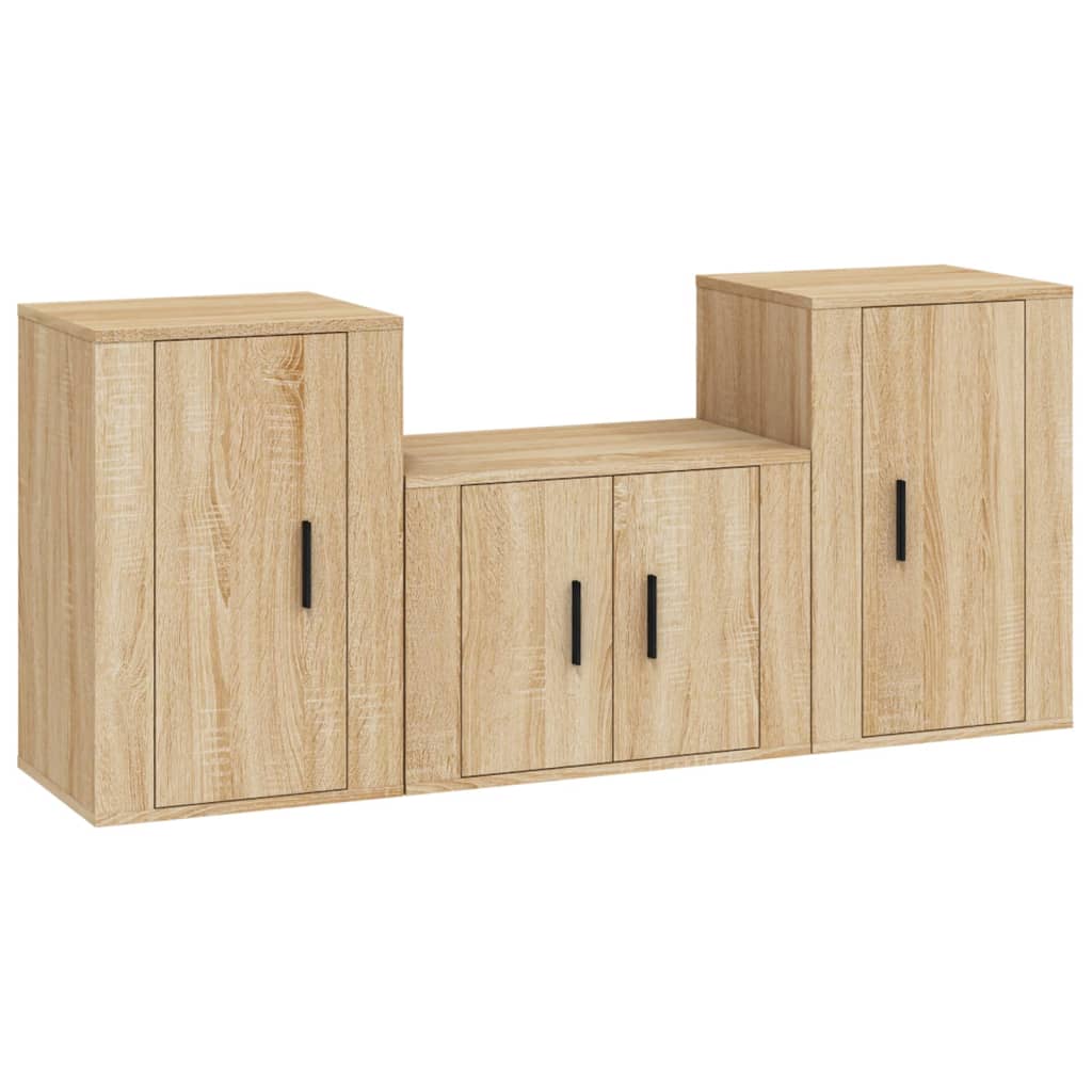 Ensemble de meubles TV 3 pièces en bois de chêne Sonoma