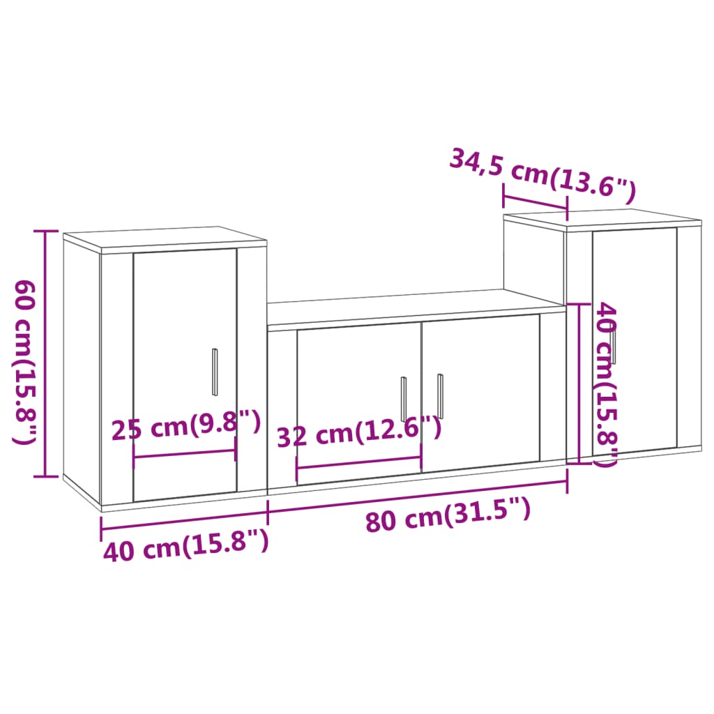 3-tlg. TV-Schrank-Set Sonoma-Eiche Holzwerkstoff