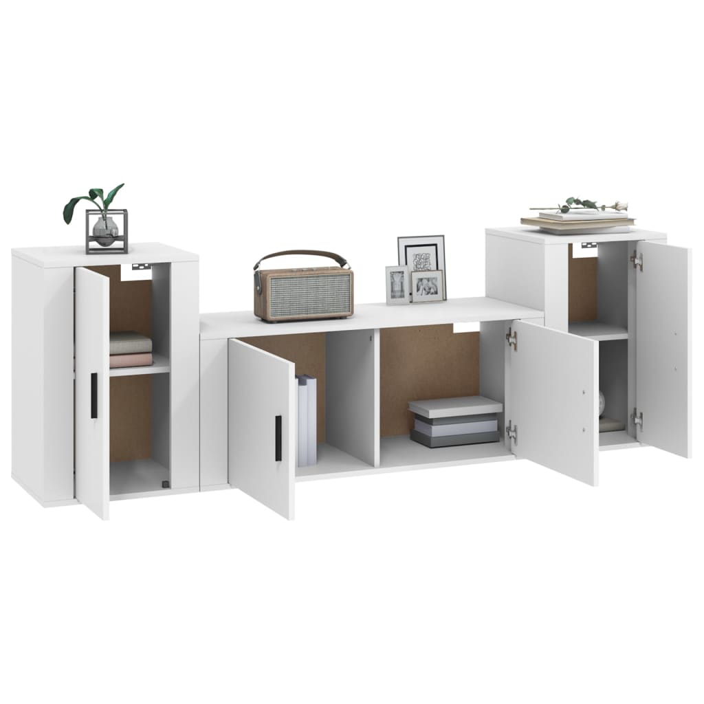 Ensemble de meubles TV 3 pièces en bois blanc