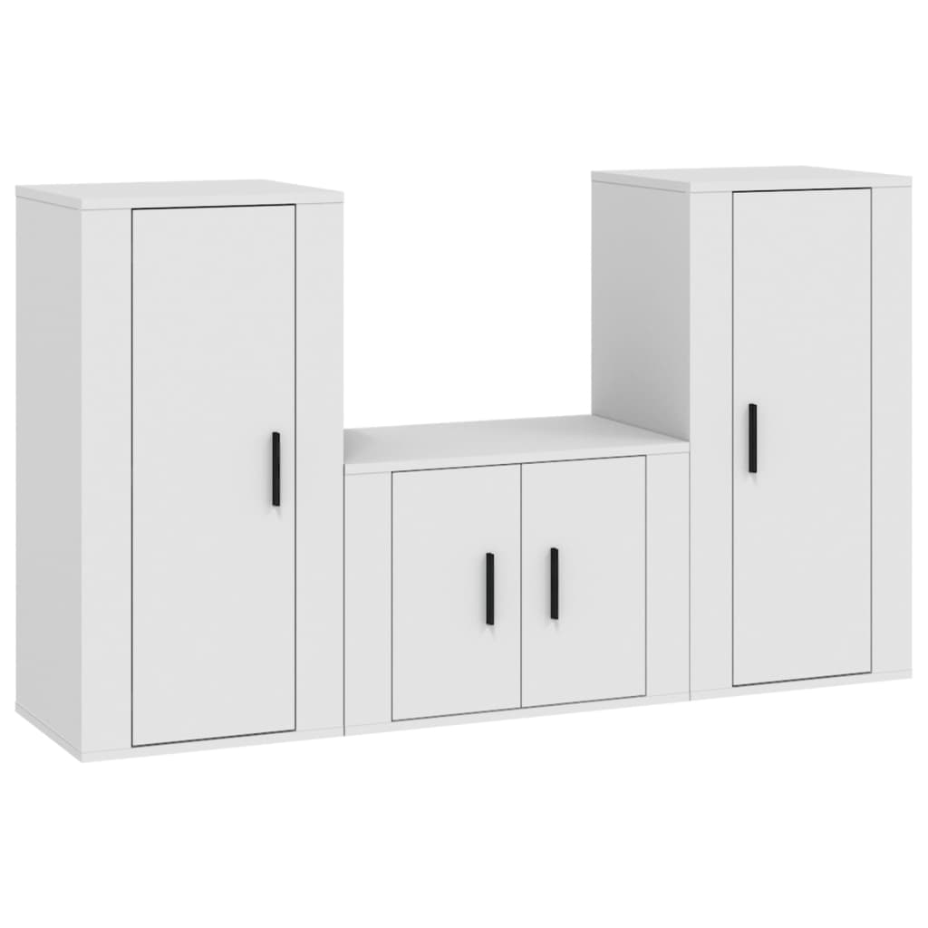 Ensemble de meubles TV 3 pièces en bois blanc