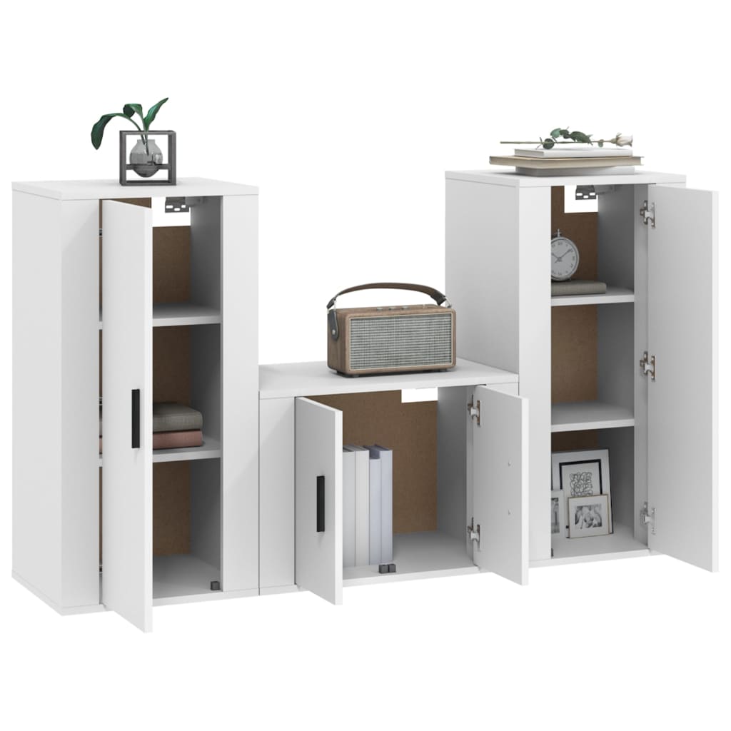 Ensemble de meubles TV 3 pièces en bois blanc