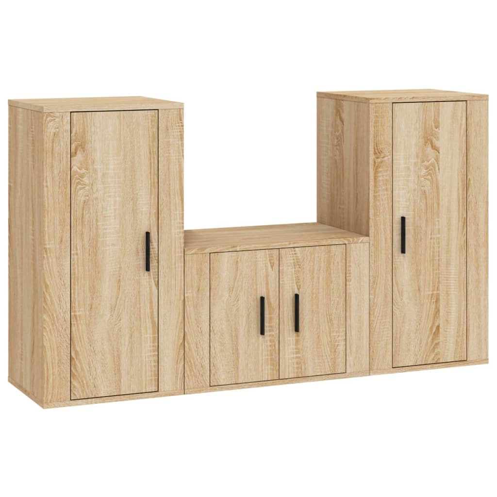 Ensemble de meubles TV 3 pièces en bois de chêne Sonoma