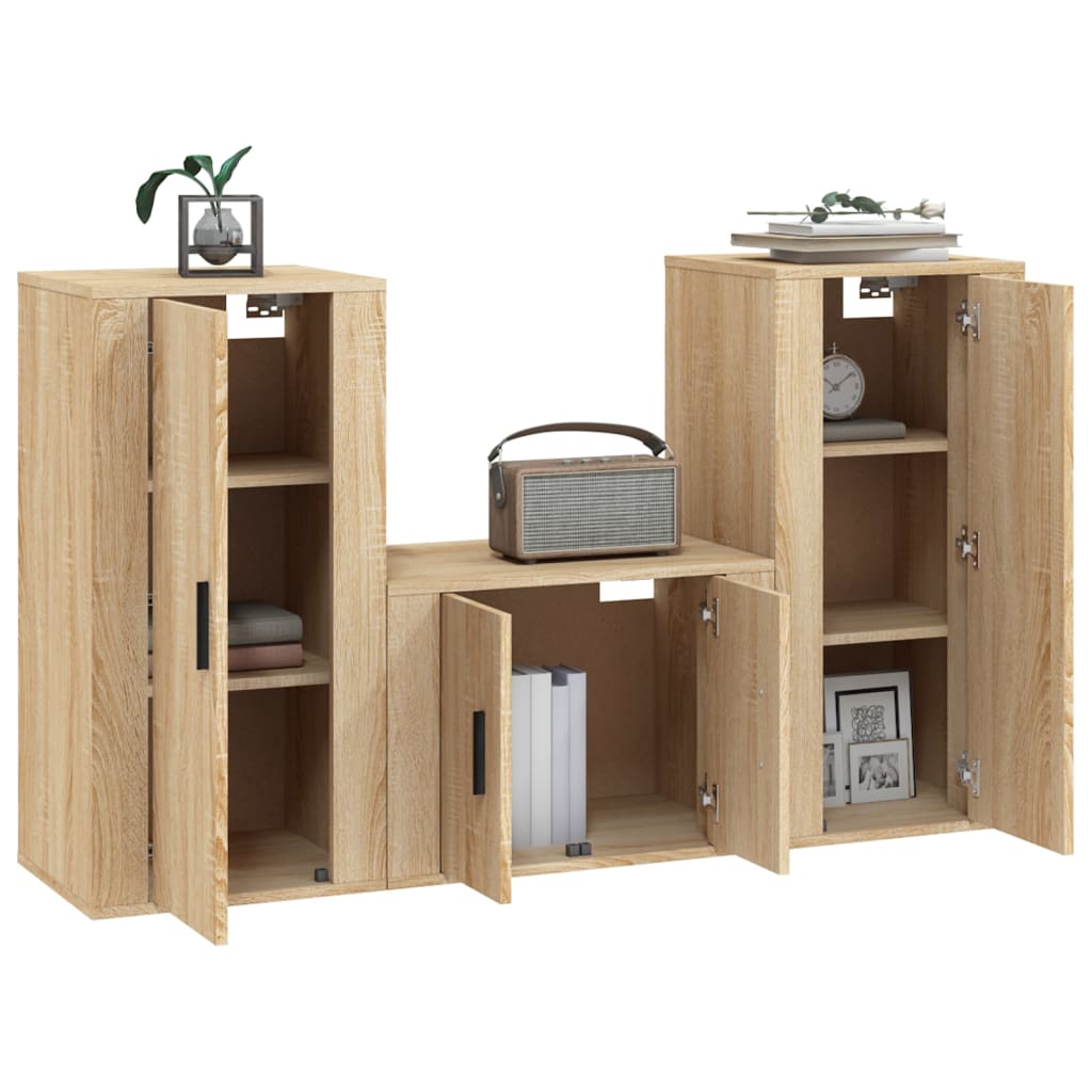 Ensemble de meubles TV 3 pièces en bois de chêne Sonoma