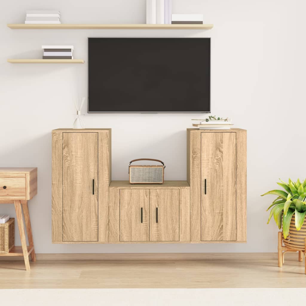 Ensemble de meubles TV 3 pièces en bois de chêne Sonoma
