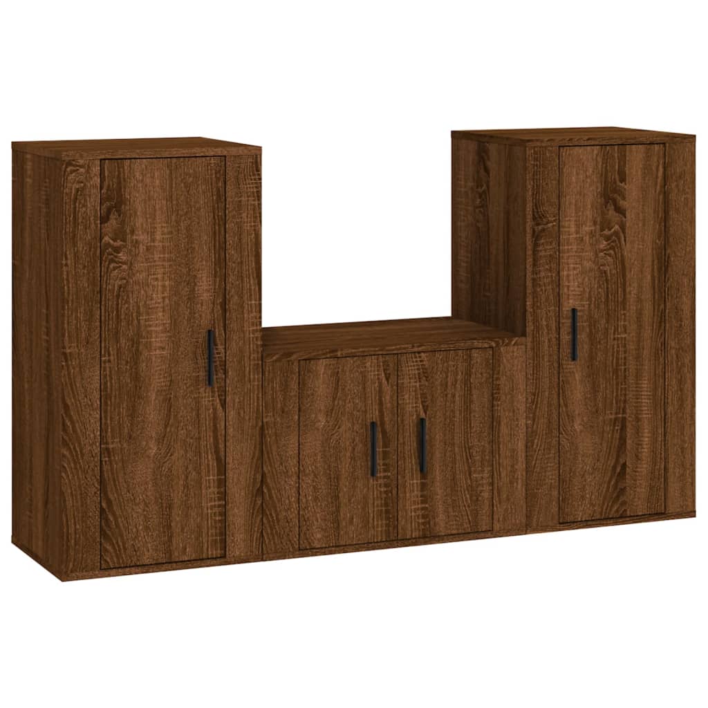 Ensemble de meubles TV 3 pièces en bois aspect chêne brun