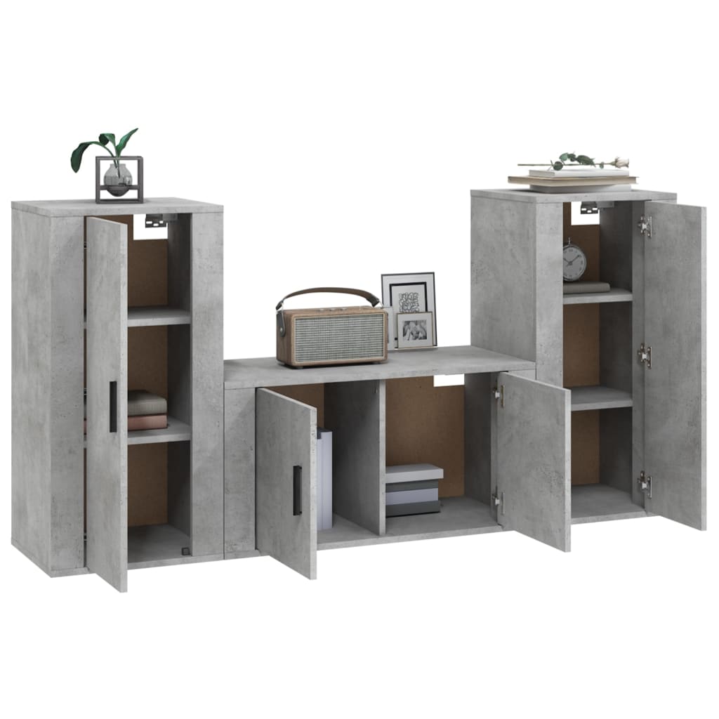 Ensemble de meubles TV 3 pièces en béton gris à base de bois