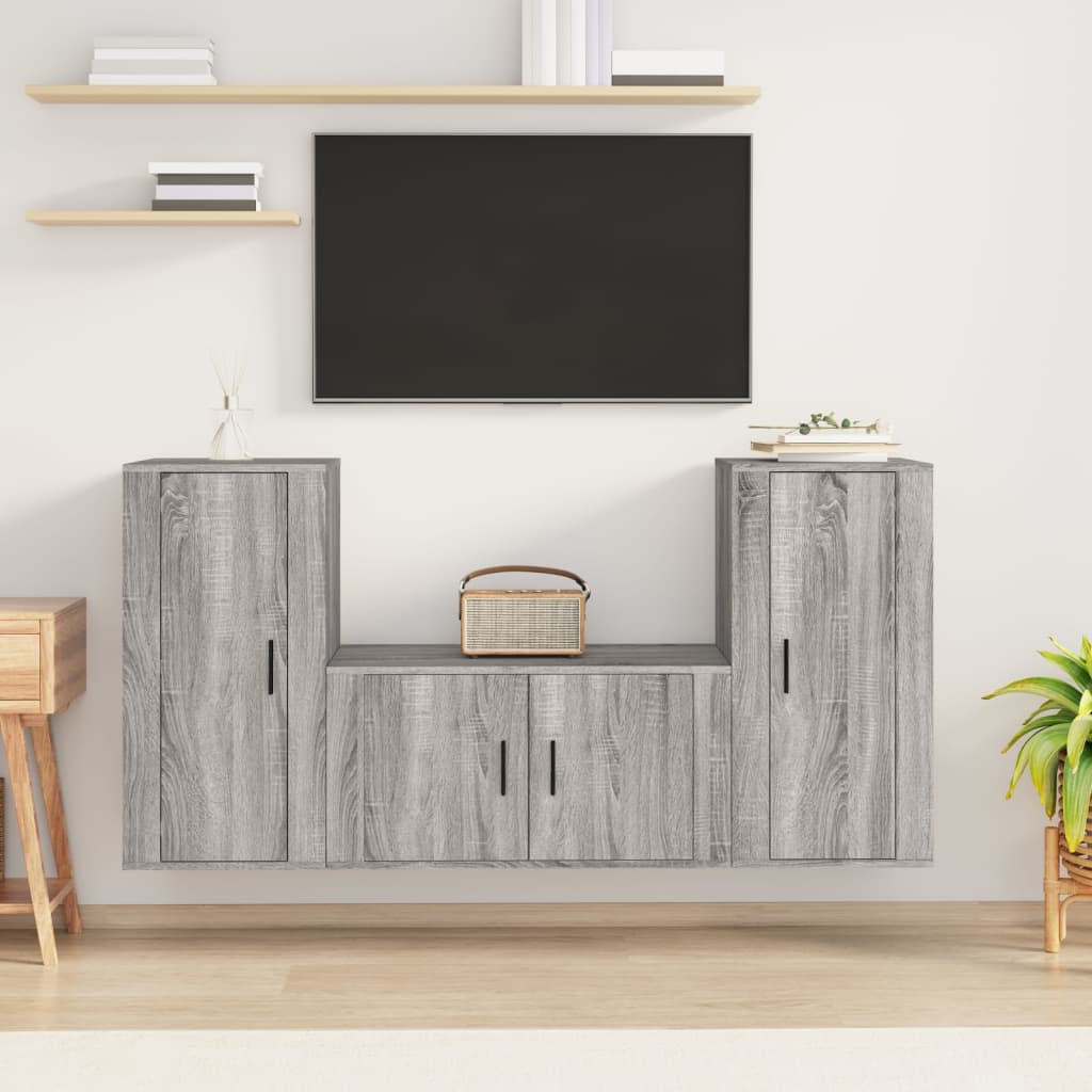 Ensemble de meubles TV 3 pièces, en bois de Sonoma gris