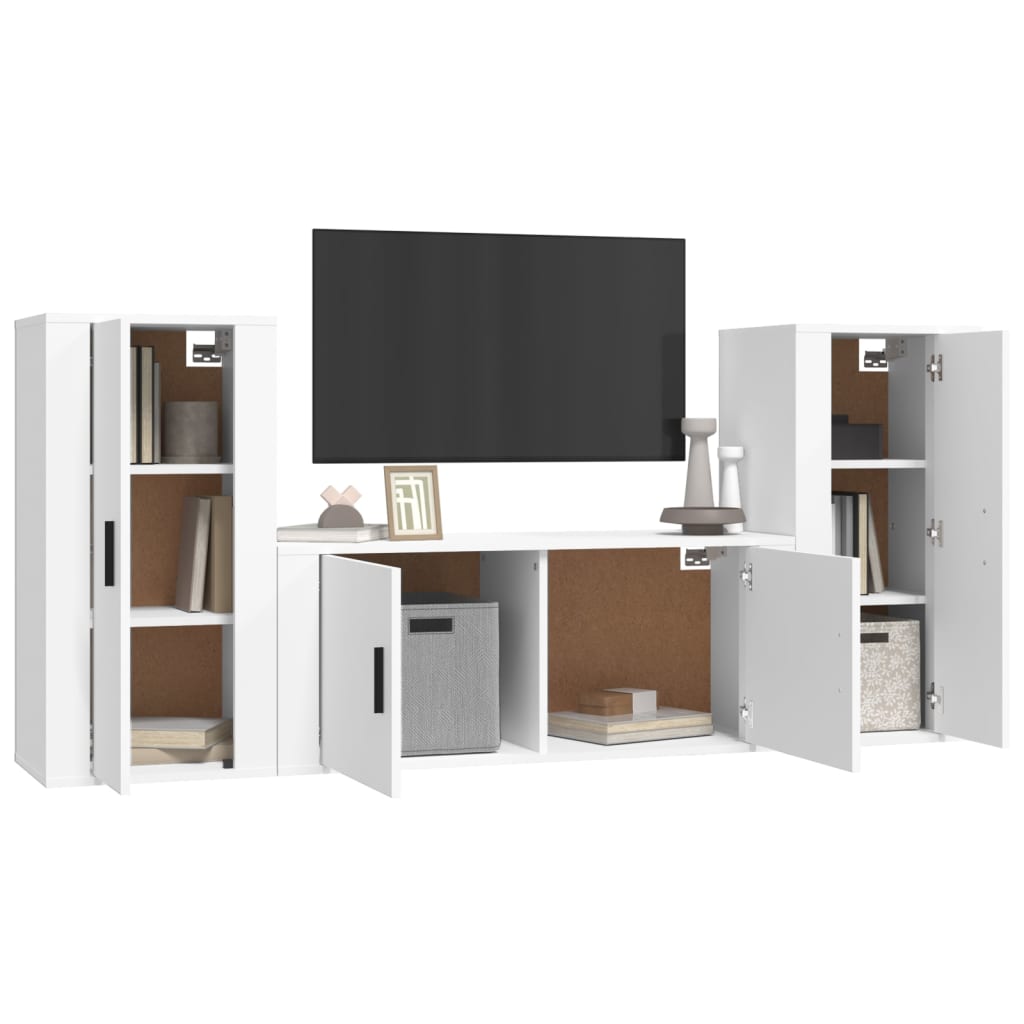 Ensemble de meubles TV 3 pièces en bois blanc