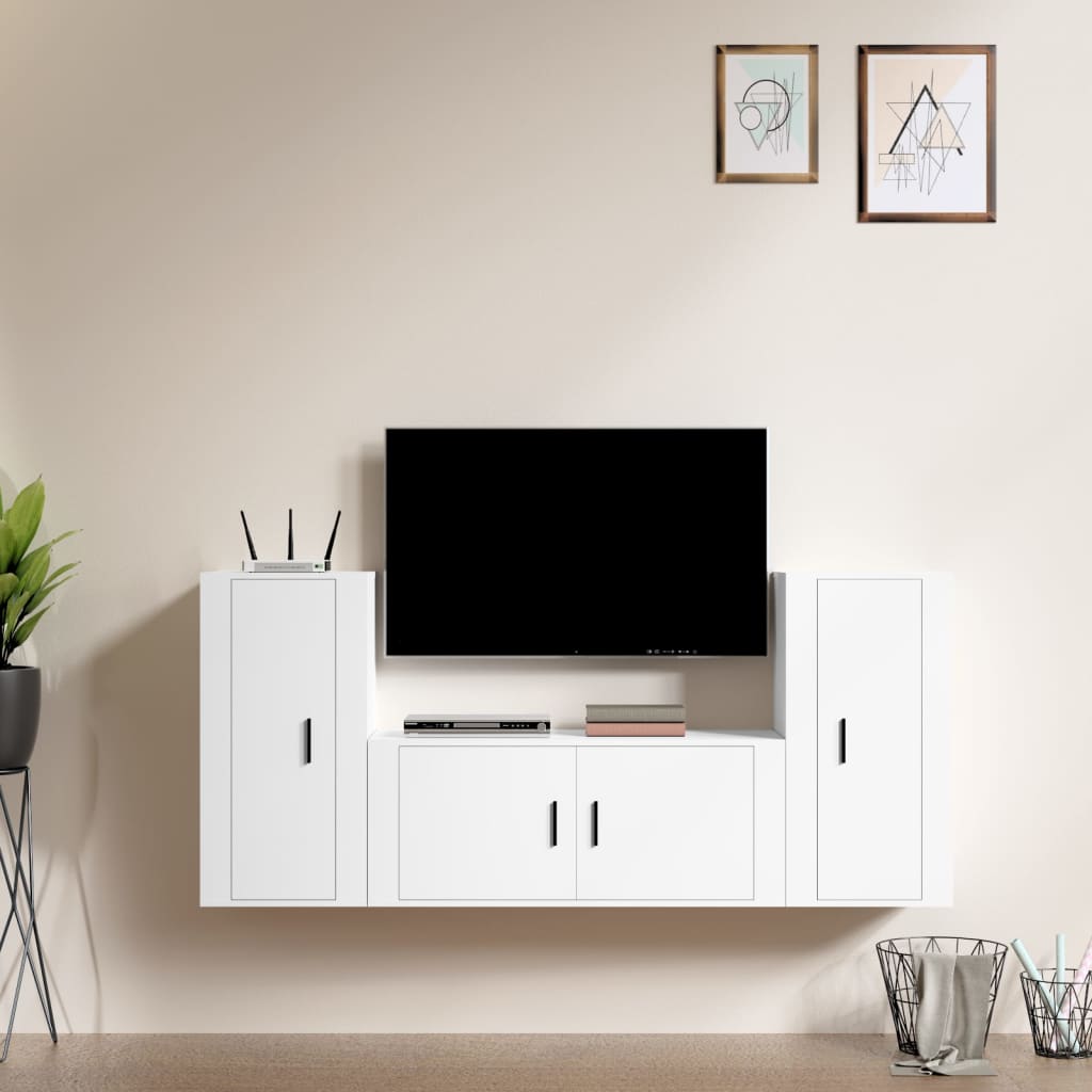 Ensemble de meubles TV 3 pièces en bois blanc