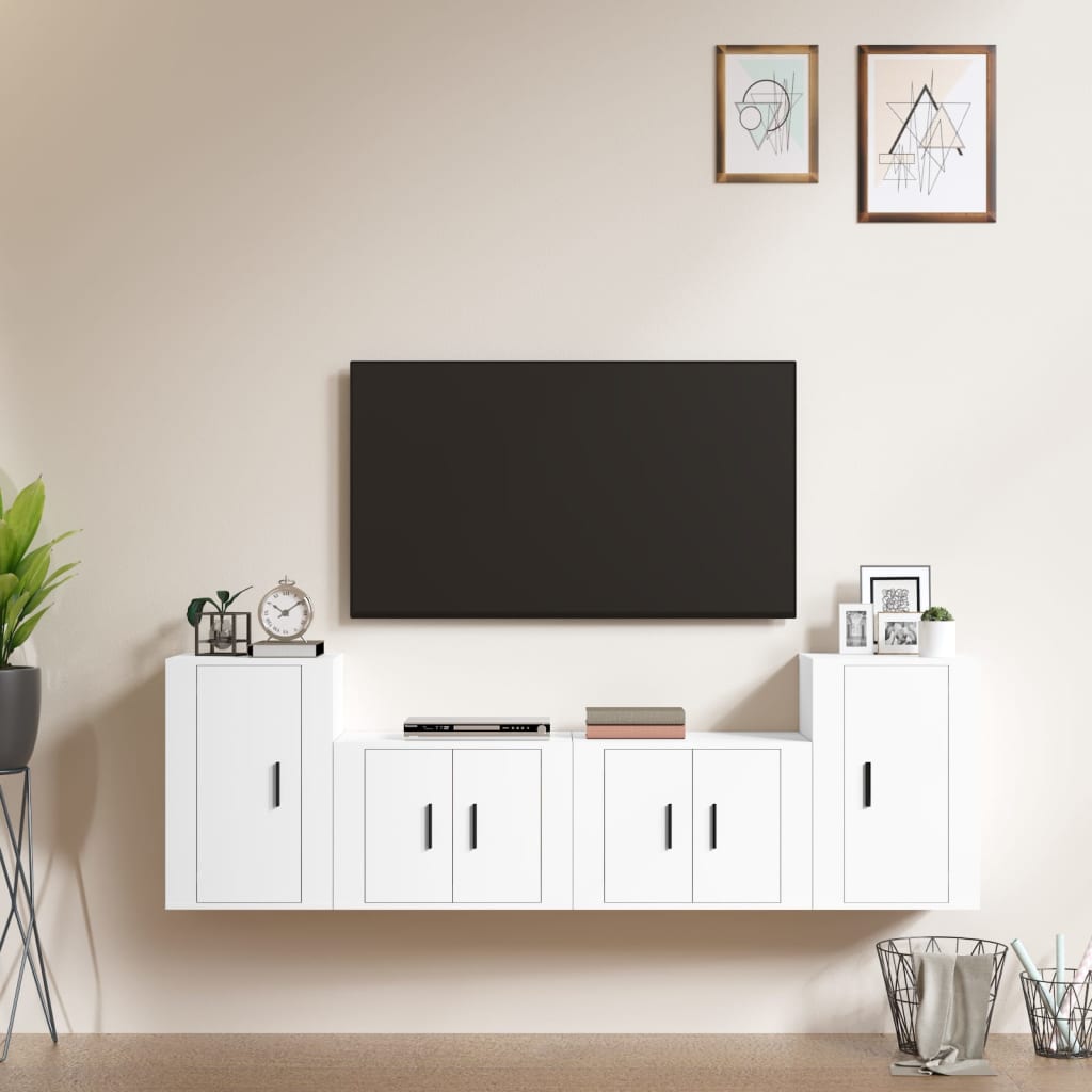 Ensemble de meubles TV 4 pièces en bois blanc