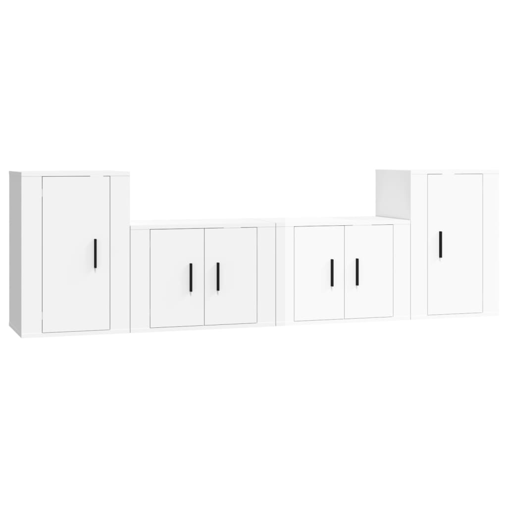 Ensemble de meubles TV 4 pièces, blanc brillant, matériau à base de bois
