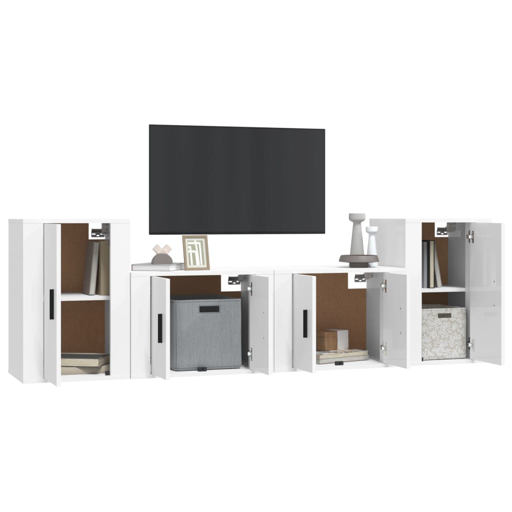 Ensemble de meubles TV 4 pièces, blanc brillant, matériau à base de bois