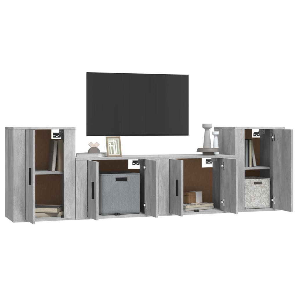 Ensemble de meubles TV 4 pièces en béton gris à base de bois