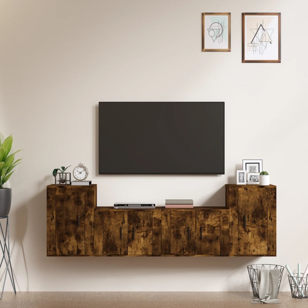 Ensemble de meubles TV 4 pièces en bois de chêne fumé