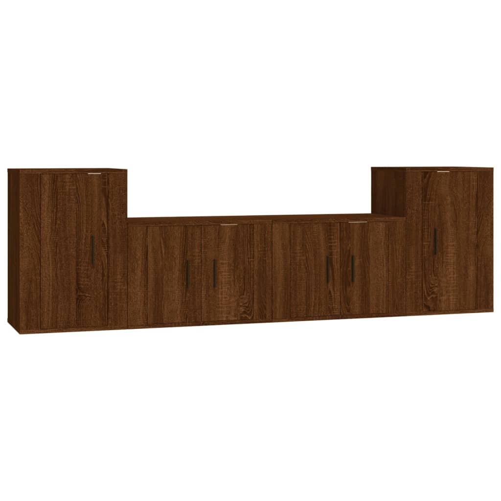 Ensemble de meubles TV 4 pièces en bois aspect chêne brun