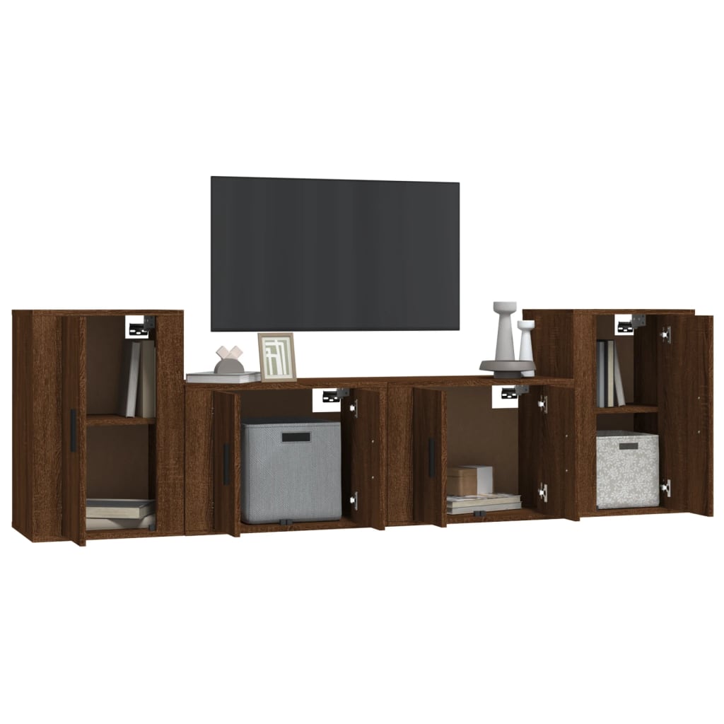 Ensemble de meubles TV 4 pièces en bois aspect chêne brun