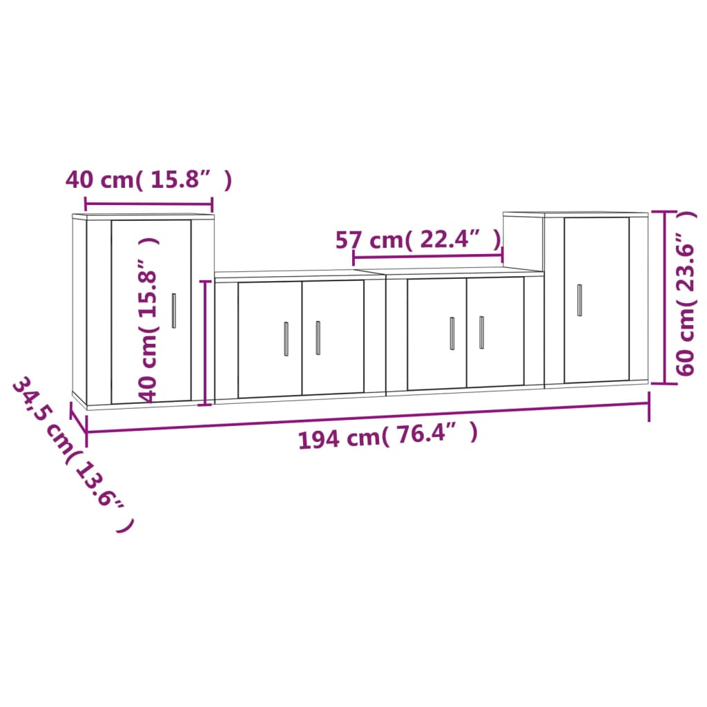 Ensemble de meubles TV 4 pièces en bois aspect chêne brun