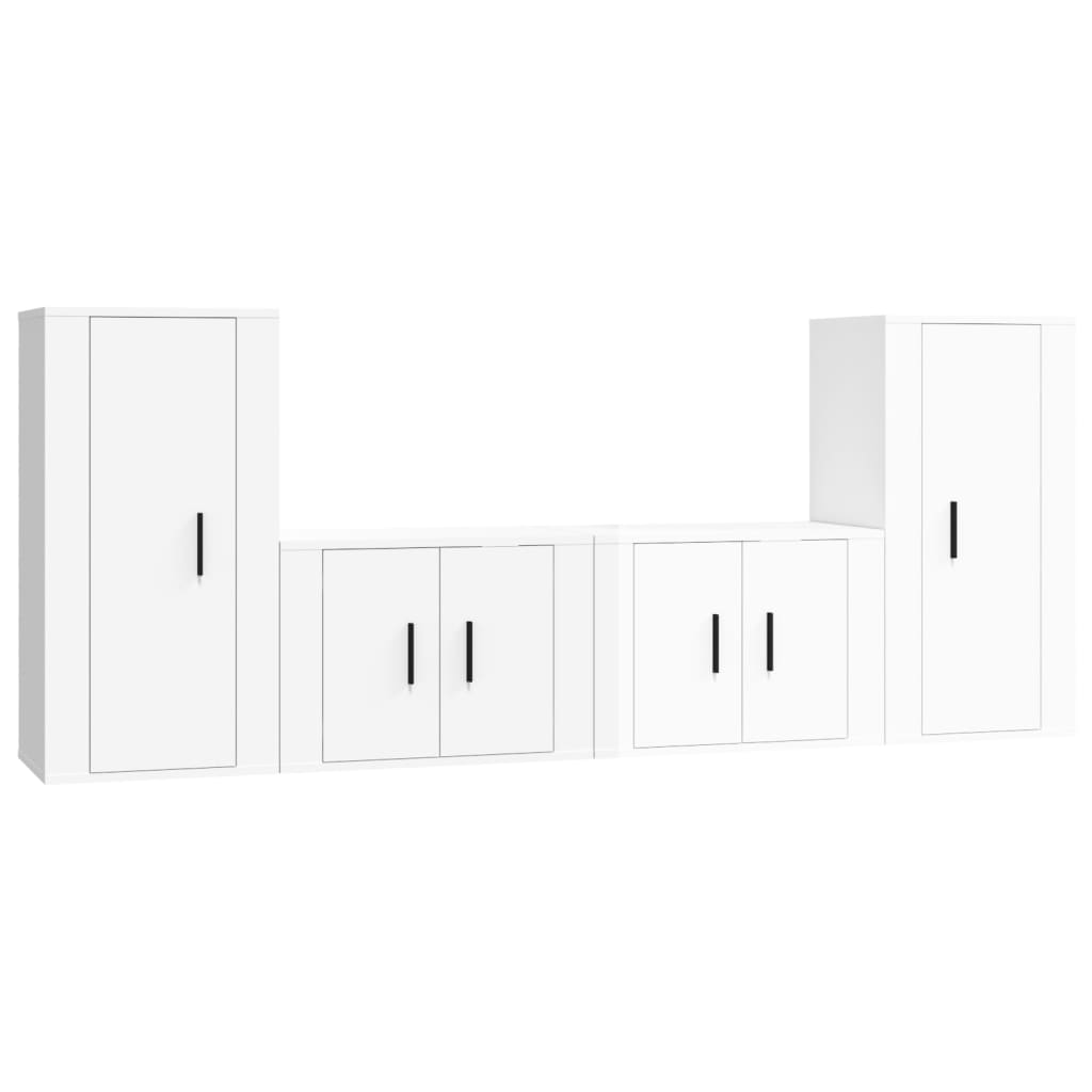 Ensemble de meubles TV 4 pièces, blanc brillant, matériau à base de bois