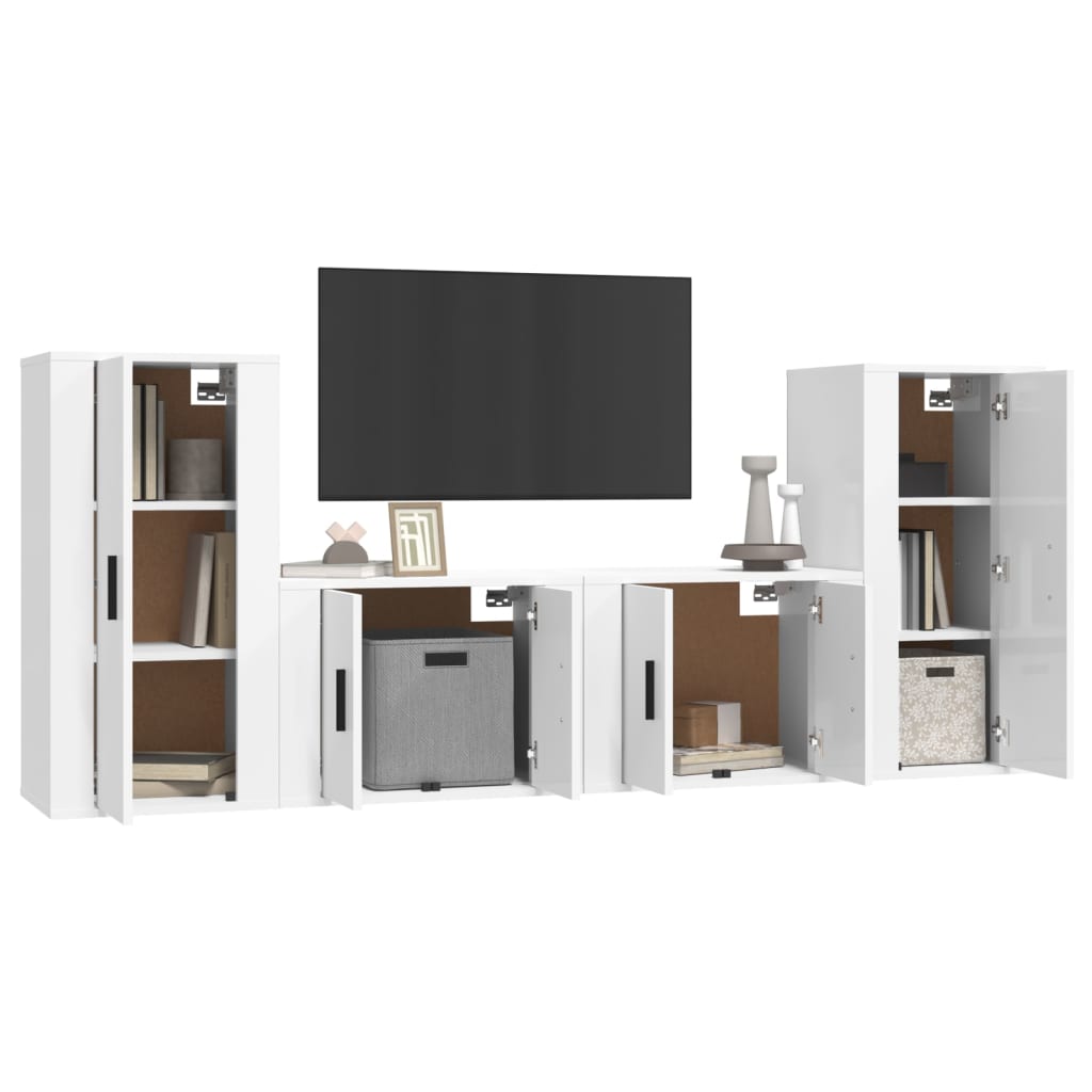 Ensemble de meubles TV 4 pièces, blanc brillant, matériau à base de bois