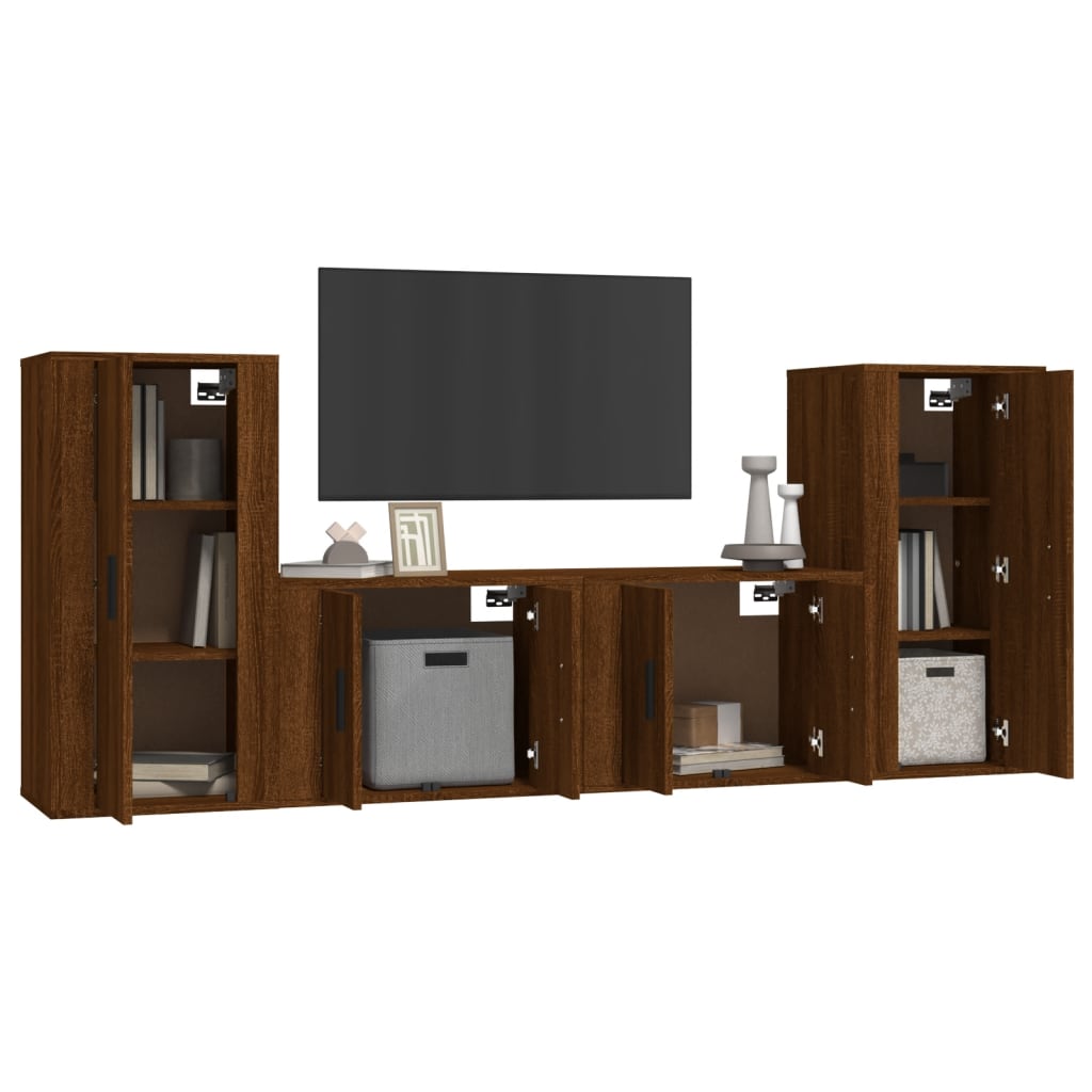 Ensemble de meubles TV 4 pièces en bois aspect chêne brun