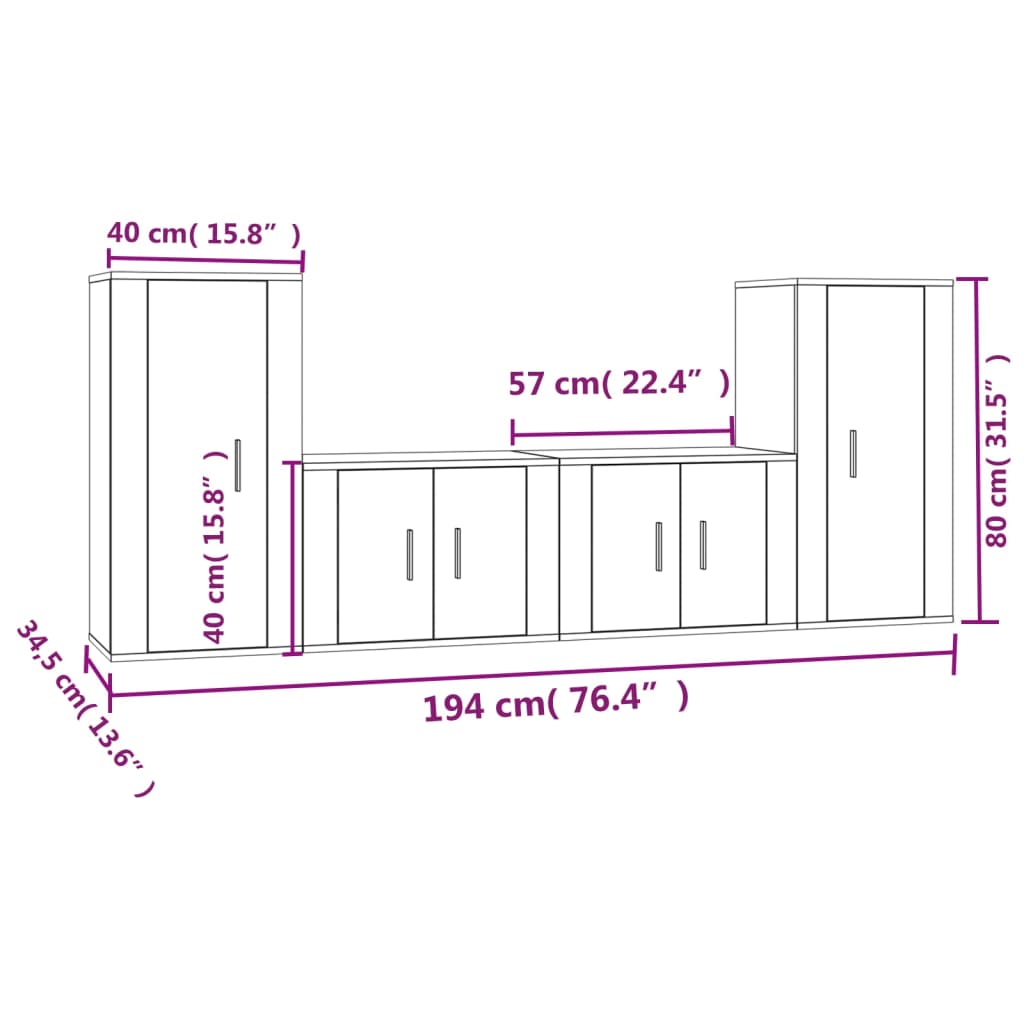 Ensemble de meubles TV 4 pièces en bois aspect chêne brun