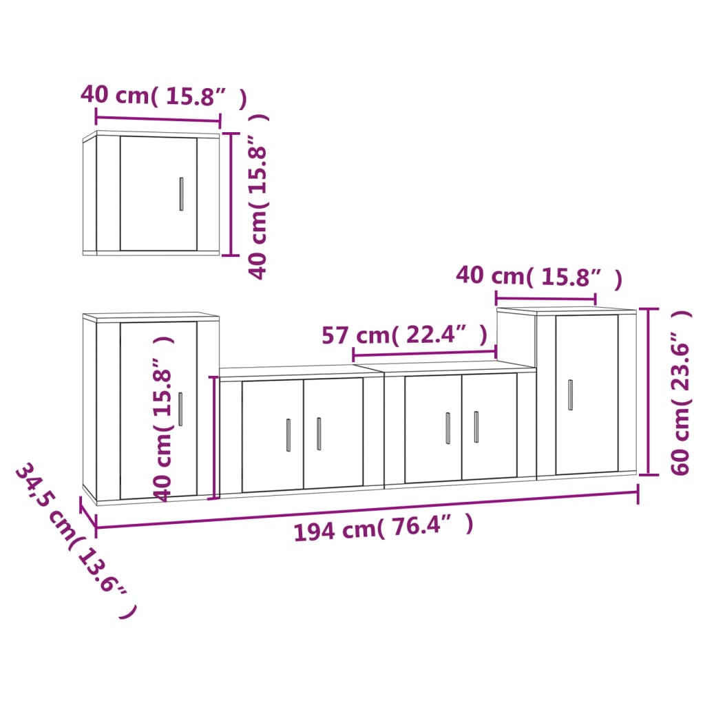 5-tlg. TV-Schrank-Set Räuchereiche Holzwerkstoff