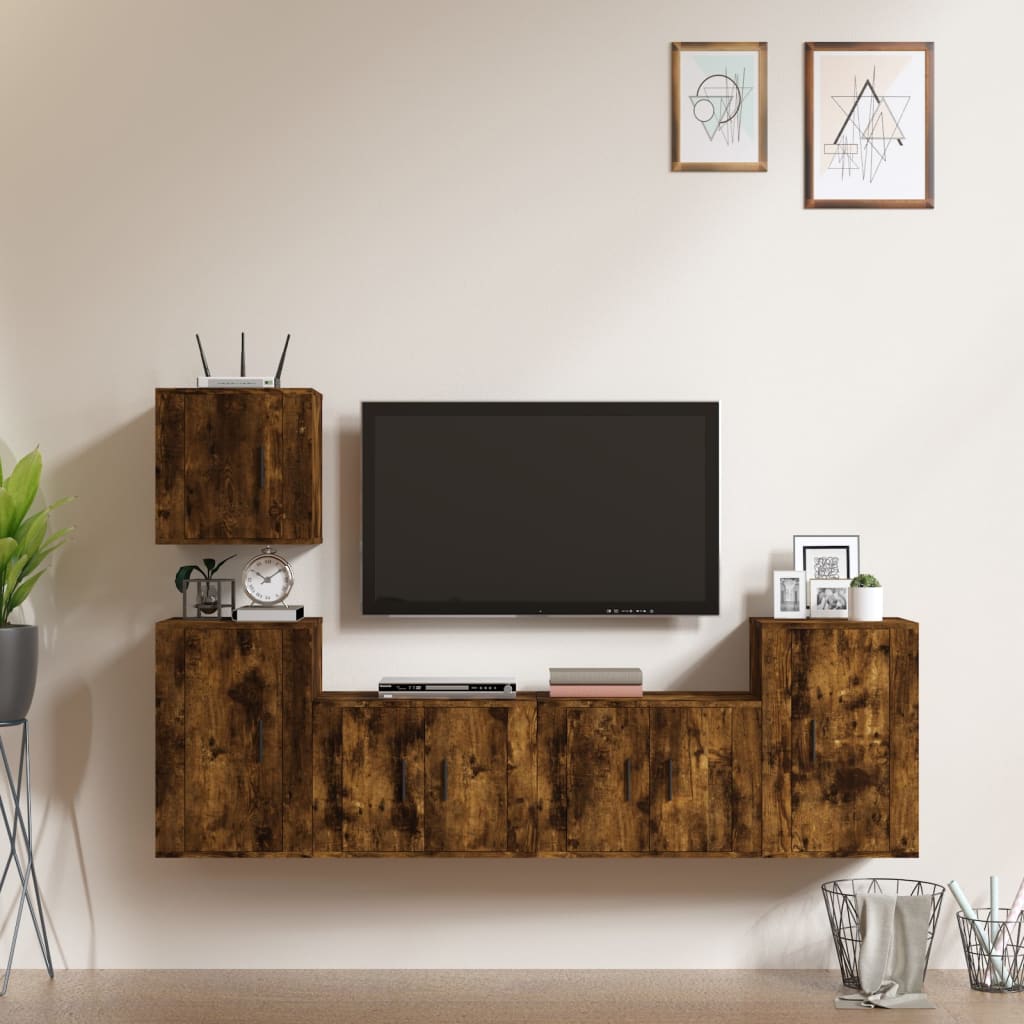 5-tlg. TV-Schrank-Set Räuchereiche Holzwerkstoff