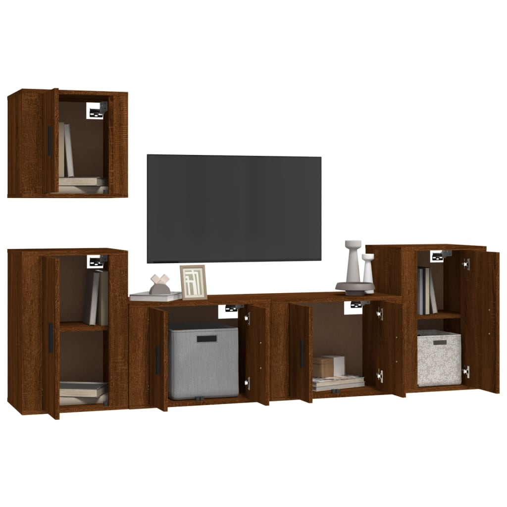 Ensemble de meubles TV 5 pièces en bois aspect chêne brun